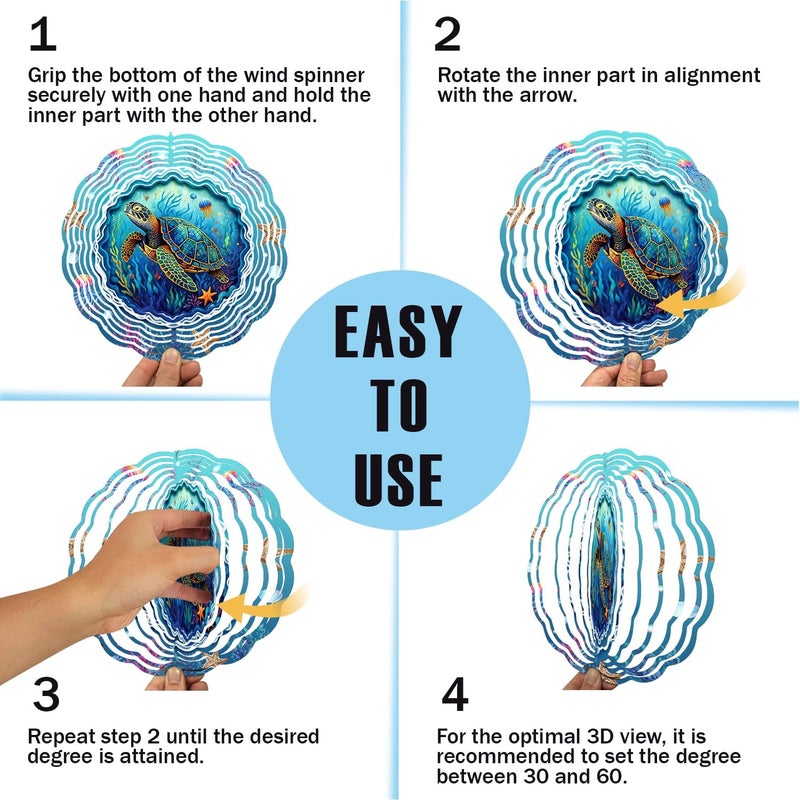 PUCPAM Sea Turtle Wind Spinner, 3D Hanging Stainless Steel Garden Spinner, Wind Spinner Hanging for Outdoor & Indoor Décor, Unique Gifts for Yard Garden Decoration or Patio Décor (Sea Turtle) - Image 3